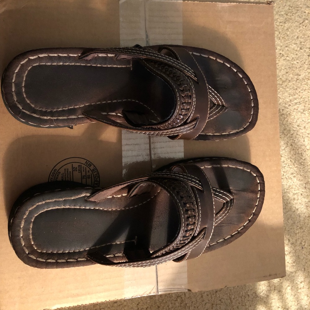 Brown slip on sandals